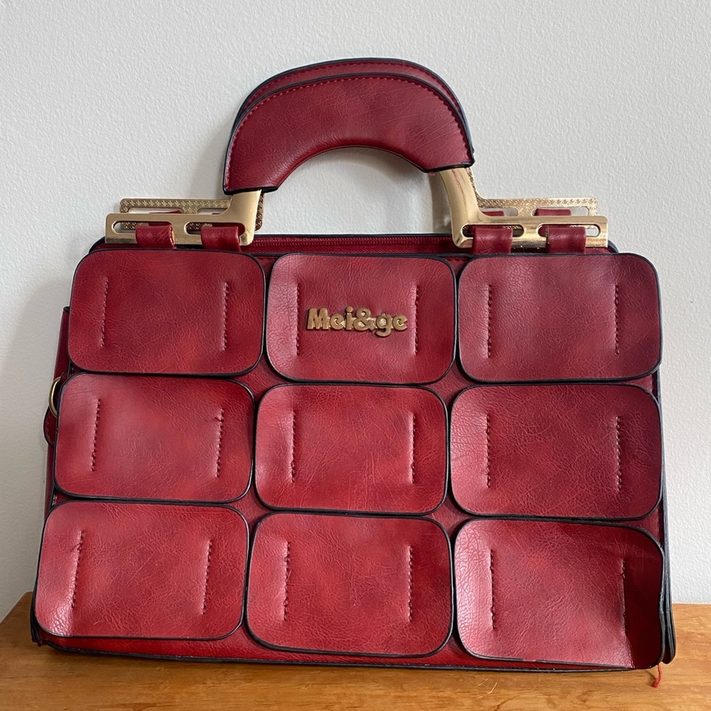 Brick Red Faux Leather Hand Bag